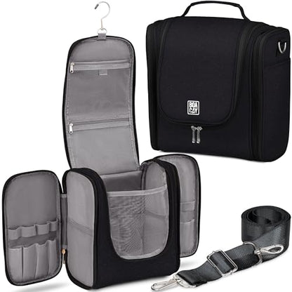 Extra Large Hanging Travel Toiletry Bag for Women and Men, Makeup Bag - color: (X-Large) Sapphire Black - Gray Interior