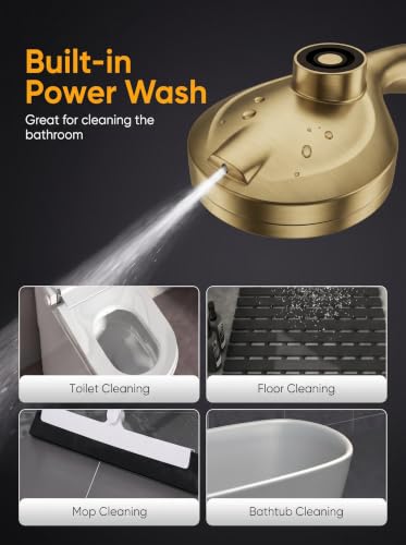High Pressure Handheld Shower Head Brushed Gold- Anti-clog Nozzles, Built-in Power Wash to Clean Tub, Wall & Overhead Brackets,Magnetitc Rainfall Showerhead with handheld - color: Brushed Gold