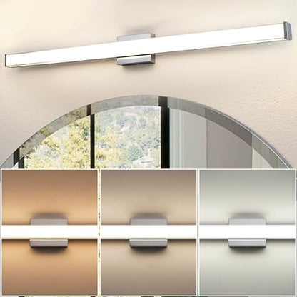 Modern LED Bathroom Vanity Light 48 inch 32W Dimmable 3CCT Bathroom Light Fixture Over Mirror Rectangle Bath Vanity Light Bar with Double Layer Acrylic Shade (Chrome) - color: Chrome, size: 48 inch