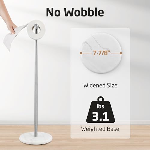 KES Freestanding Toilet Paper Holder 26" Tall, Marble Base Brushed Finish | 18/8 Stainless Steel, Anti-Slip Padded Base, No-Drill Assembly, Fits All Roll Sizes, 1-Min Setup - color: Brushed Steel, size: 26"H
