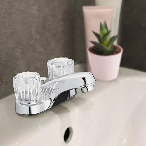 Two-Handle Bathroom Sink Faucet, Chrome, Acrylic Handles | 1.2 GPM Flow, 3-Hole, Low-Arc Spout, Washerless Cartridge, Brass Shanks, Pop-Up Drain Included, Double Handle Faucet - color: Polished Chrome with Acrylic Round Knobs, size: (Pack of 1)