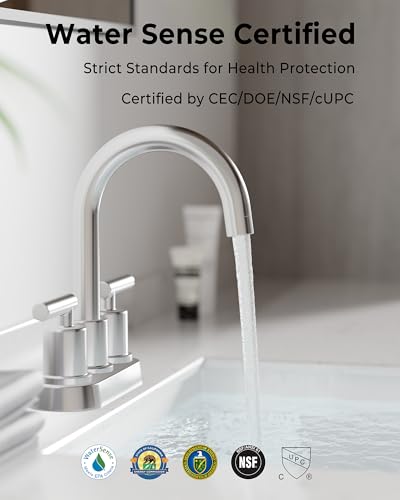 VXV Bathroom Faucet 4 Inch 2 Handle Centerset Sink Faucet 360 Swivel Spout with Pop-up Drain Chrome - color: Chrome