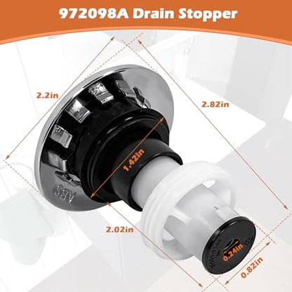 972098A Drain Stopper Polished Chrome Sink Stopper | 972-098A Drain Sink Plug Part Push & Seal Drain Stopper Assembly 35338-06XX
