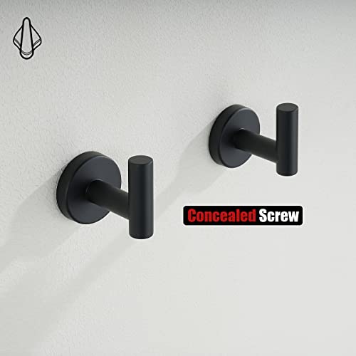 JQK Black Bathroom Towel Hook, Coat Robe Clothes Hook for Bathroom Kitchen Garage Wall Mounted (4 Pack), 304 Stainless Steel Matte Black, TH100-PB-P4 - color: Black, size: 4 Pack