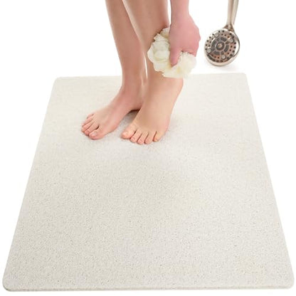 Enkosi Loofah Non-Slip Shower Mat - Shower Floors, Bathtub, Bathrooms, Wet Areas - Cushioned Bath Mat with Drain Holes - Quick Dry PVC, Secure Safety Pad Without Suction Cups (32x24 White) - color: White, size: 32" x 24" (Rectangular)
