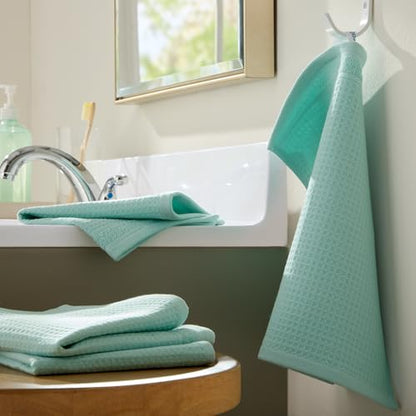 Town & Country Basics Waffle Cotton Washcloth Set, 4-Pack 13x13, Mint Blue - color: Mint Blue