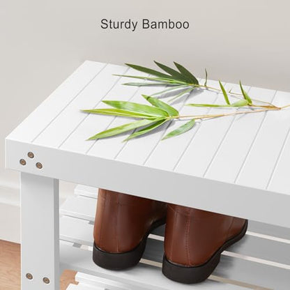 Pipishell Bamboo Shoe Rack Bench, 3-Tier Sturdy Shoe Organizer, Storage Shoe Bench, Holds up to 300lbs for Entryway Bedroom Living Room Balcony (White) - color: White