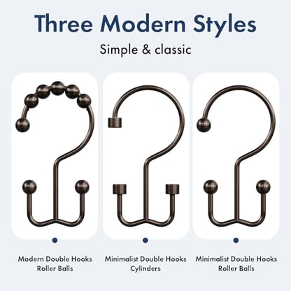 Bathway Shower Curtain Hooks Bronze Shower Curtain Rings, 12 Pcs Double Hook Shower Curtain Hooks Rings Shower Curtain Hangers Rust Proof, Metal Shower Hooks for Bathroom Shower Curtain Rod - color: Bronze, style: Minimalist