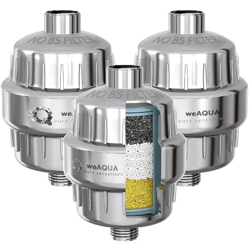 weAQUA Heavy Duty Shower Filter Jumbo 3 PACK – 99% Removal for Hard Water, Chlorine, Fluoride, Heavy Metals, Micro-life, Organics and More (Chrome) - color: 3 Pack Jumbo - Chrome