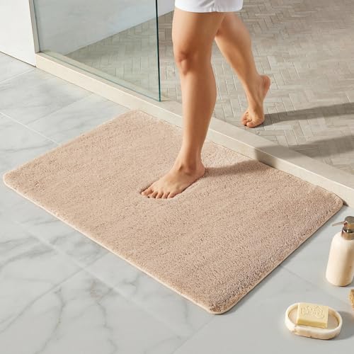 TYUU Beige Bathroom Rugs, Ultra Soft Bath Rugs Non Slip Washable, Super Absorbent Quick Dry Bath Mat with Rubber Backing for Bathroom Floor, Shower, or Sink, Beige 24" x 36" - color: Beige, size: 24" x 36"
