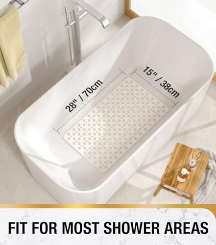 HITSLAM Bathtub Mat Non Slip, 28 x 15 Inch TPE Bath Mat for Tub, Efficient Drainage Bathroom Shower Mat with Suction Cups, Bath Tub Mat, Soft on Feet and Easy to Clean, White - color: White, size: 28" x 15" (Rectangular)