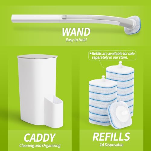 IVYROLL Toilet Bowl Cleaner Wand with 14 Refills | Disposable Toilet Brush Set with Holder, Cleaning System Starter Wand Kit, Bathroom Cleaning Set - size: 1 Count (Pack of 1)