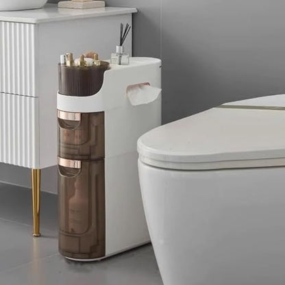 2 Drawers Slim Bathroom Storage,Narrow Bathroom Floor Cabinet,Movable Bathroom Storage Organizer with Toilet Paper Holder for Small Spaces, Bathroom, Kitchen, Bedroom - style: 3-Tier-Rotatable Top