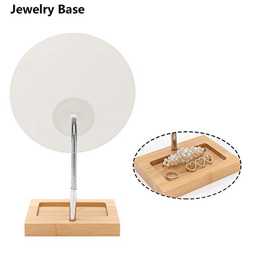YEAKE Flexible Gooseneck Bamboo Vanity Makeup Mirror,360°Rotation 8" Large Frameless Vanity Mirror Folding Portable Table Desk Mirror with Stand Bathroom Shaving Make Up Mirrors Round - size: 11.6"L x 6.3"W