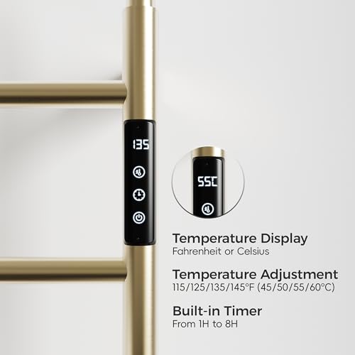 Towel Warmer, Stainless Steel Heated Towel Racks for Bathroom, 6 Bars Wall Mounted Towel Heater with Intelligent Touch Screen Timer & Temperature Adjustment, Plug-in/Hard-Wired, Brushed Gold - color: Brushed Gold, size: 6-Bar