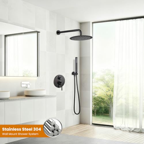 gotonovo Shower Faucet Set with Rough-in Valve Trim Kit,Oil Rubbed Bronze | 10 Inch Round Rain Showerhead with Handheld Spray,Bathroom Wall Mount Shower System Complete Combo,2-in-1 Diverter,All Metal - color: Bronze