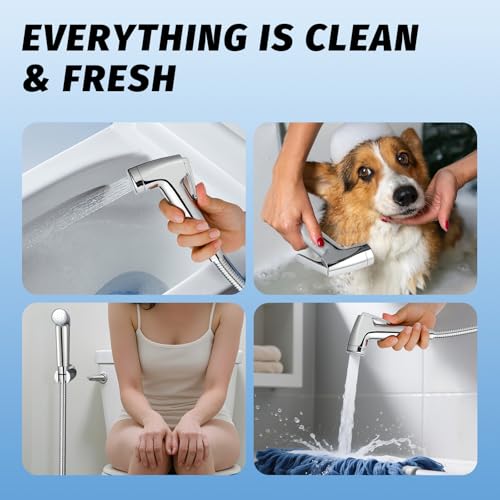 Handheld Bidet Sprayer for Toilet, Bidet Sprayer Kit with Stainless Steel Hose for Feminine Wash, Adjustable Water Pressure Handheld Sprayer for Cloth Diaper Wash (Chrome Silver) - style: Chrome Silver