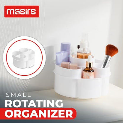 Masirs Small 360 Rotating Makeup Organizer, 5 Compartments, Round White | Small 360 Rotating Makeup Organizer, 5 Compartments, Acrylic Mini Lazy Susan, Vanity Bathroom Counter, Round White - color: Round White