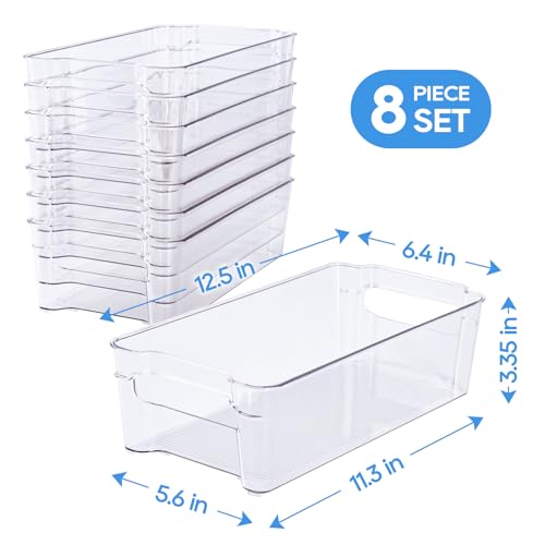 JollyPack Clear Plastic Storage Bins, 8 Pack | Pantry Organizers, Storage with Handles, Clear Storage Containers,Great for Fridge, Kitchen, Bathroom and Office - size: 8pack 12.5"Lx 6.4"W x 3.35" H
