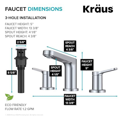KRAUS Indy Widespread Bathroom Faucet in Chrome with 2 Handles, Pop Up Drain and Supply Lines, FUS-14103CH - color: Chrome, style: Widespread