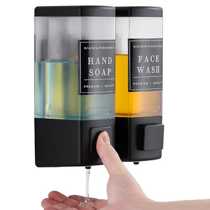 Pollock Shampoo and Conditioner Dispenser 2 Chamber * 500ML | Shower Soap Dispenser Wall Mounted, Body Wash Dispenser No Drill, Refillable Shower Dispenser for Bathroom - color: Blk-zt-53-b2