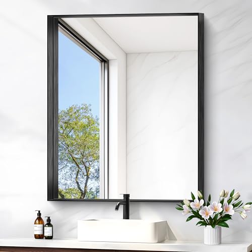 Black Bathroom Mirror, 30x36 Inch Rectangular Framed Mirror, Large Wall Mounted Bathroom Vanity Mirror Over Sink for Bedroom,Restroom, Living Room, Hangs Vertically or Horizontally - color: Black, size: 30"L x 36"W