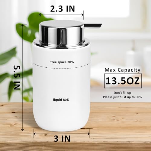 Soap Liquid Dispenser Ceramic with Easy-to-Press Pump Hand Liquid Dispenser for Shampoo Bathroom Countertop 13.5 oz - color: Liquid-silverwhite