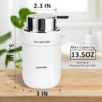 Soap Liquid Dispenser Ceramic with Easy-to-Press Pump Hand Liquid Dispenser for Shampoo Bathroom Countertop 13.5 oz - color: Liquid-silverwhite