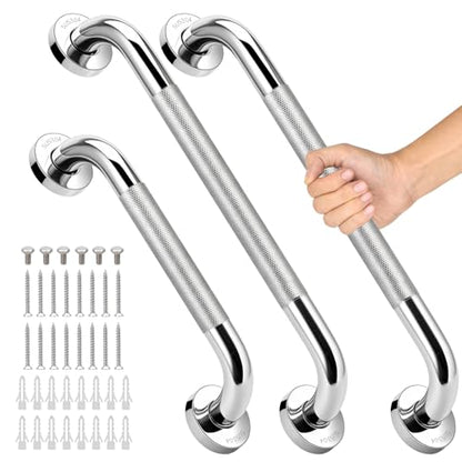 3 PCS Grab Bars for Seniors Bathroom 16" and 12" Shower Safety Handle | Stainless Steel Shower Support Bar Holds up to 500LBs, Anti Slip Bath Assist Handles for Handicap Elderly Injury Pregnant - size: 3PCS