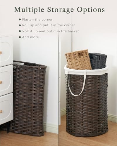 SETVSON Large Laundry Hamper Laundry Basket, Round PE Rattan, Brown | 130L Extra Large Handwoven Basket, Open Top, Removable Washable Liner Bag, 2 Mesh Laundry Bags, Side Long Handles - color: Brown, size: 130 L