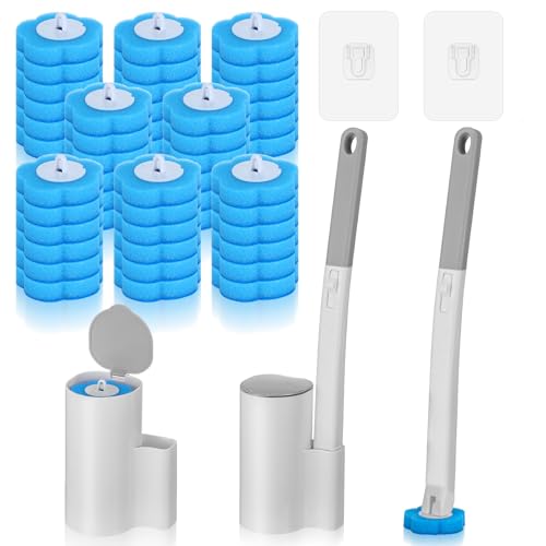 2 Pack Disposable Toilet Brush with 48 Refills | Toilet Bowl Cleaner Toilet Brush and Holder Set for Bowl Cleaners Bathroom Cleaning Bathtub