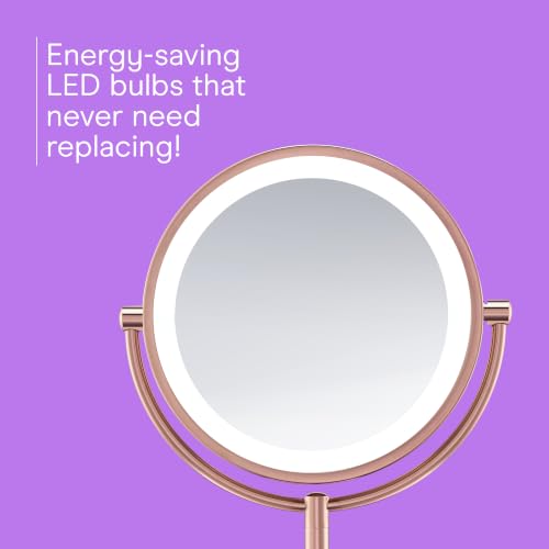 Conair Lighted Makeup Mirror, LED Vanity Mirror, 1X/10X Magnifying Mirror, Double Sided, Battery Operated in Rose Gold - style: Rose Gold 1X/10X Magnification