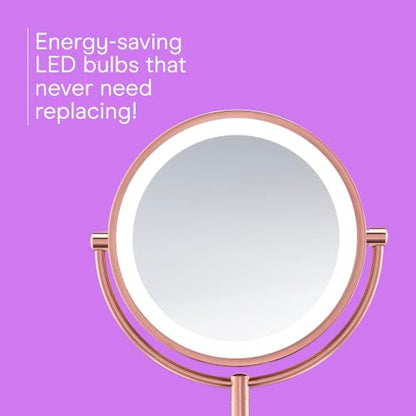 Conair Lighted Makeup Mirror, LED Vanity Mirror, 1X/10X Magnifying Mirror, Double Sided, Battery Operated in Rose Gold - style: Rose Gold 1X/10X Magnification
