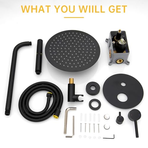 BESy Shower System with 10 Inch Round Rain Shower Head and Handheld Wall Mounted, High Pressure Rainfall Heads Shower Faucet Fixture Combo Set with 2 in 1 Spray Showerhead for Bathroom, Black - color: Black