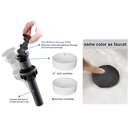 Waterfall Bathroom Faucet Black - Single Handle Bathroom Sink Faucets 1 or 3 Hole for 4IN Modern Solid Vanity Faucet with Deck Plate & Overflow Pop Up Drain Matte Black - color: A- Black
