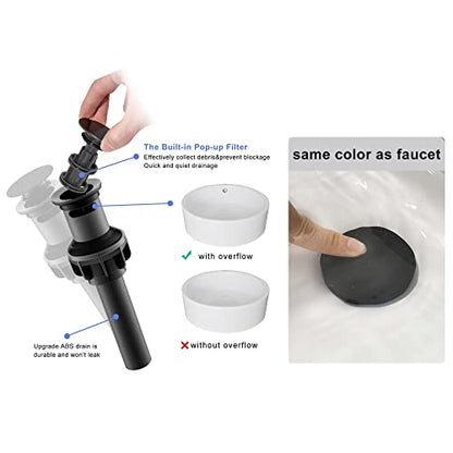 Waterfall Bathroom Faucet Black - Single Handle Bathroom Sink Faucets 1 or 3 Hole for 4IN Modern Solid Vanity Faucet with Deck Plate & Overflow Pop Up Drain Matte Black - color: A- Black