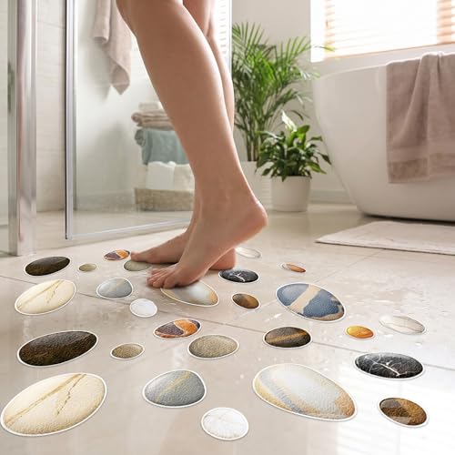 Fullhawl 15 Pcs Pebble Non Slip Bathtub Stickers Pebble Anti Slip Shower Stickers Shower Floor Nonslip Sticker Applique Adhesive Decals with Scraper for Bathtub Bathroom Floor - style: Pebble