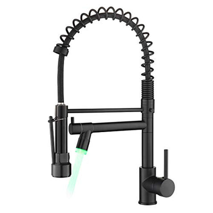 AIMADI Kitchen Faucet,Black Kitchen Faucet,Commercial Pull Down Sprayer | Single Handle Single Hole Spring Kitchen Sink Faucet,Matte Black - color: Matte Black, style: with LED Sprayer