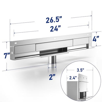 Linear Wall Drain 24’’, 304 Stainless Steel Side Drain w/Tiled Grate & Hair Strainer, Brushed Tiled Shower Drain for Bathroom, CUPC Certified - size: 24"