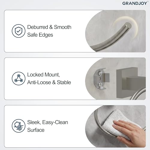 8.5 Inch Brushed Nickel Hand Towel Ring for Bathroom, SUS304 Stainless Steel Wall Mounted Hand Towel Holder, Modern Square Base Swivel Towel Hanger, Heavy Duty - color: Brushed Nickel