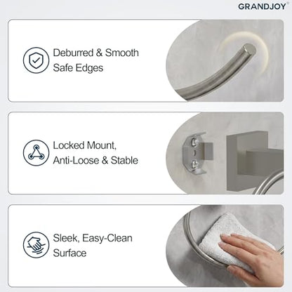 8.5 Inch Brushed Nickel Hand Towel Ring for Bathroom, SUS304 Stainless Steel Wall Mounted Hand Towel Holder, Modern Square Base Swivel Towel Hanger, Heavy Duty - color: Brushed Nickel