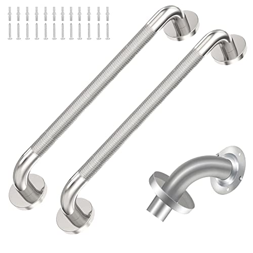 2 Pack 18 inch Shower Grab Bar with Knurled Anti-Slip Grip, ADA 500lbs Supporting, Grab Bar for Bathroom with Concealed Screws, Stainless Steel Chrome Polished Handicap Grab Bar for Gifts - color: Chrome Polished Knurled, size: 18 Inch (Pack of 2)
