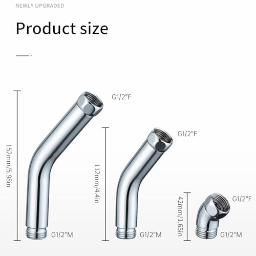 Shower Elbow Adapter for Handheld Shower Head 45 Degree Connectors Stainless Steel Construction Polished Chromes Finish - color: Long