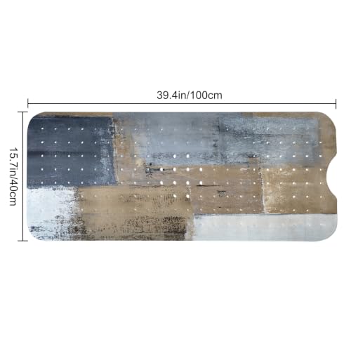 LNOND Blue and Brown Bathtub Mat Non Slip, 40 X 16 Inch Tub Mat for Bathroom, Abstract Art Bath Tub Shower Mat with Drain Holes and Suction Cups - color: Blue and Brown