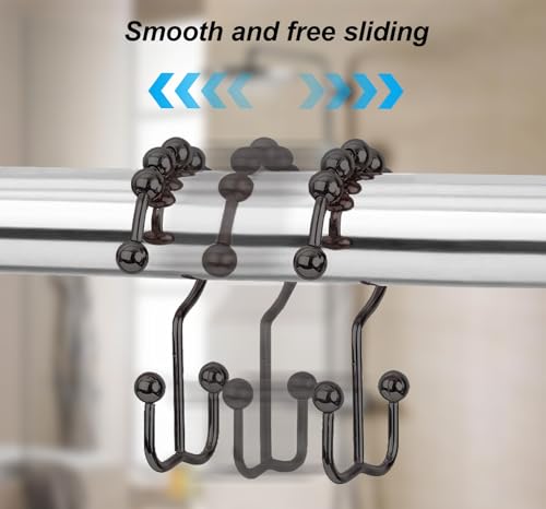 Shower Curtain Hooks Rings Set of 12, Stainless Steel Rust-Resistant Metal Double Glide Shower Curtain Hooks for Bathroom Shower Rods, Smooth Roller Balls, Matte Nickel