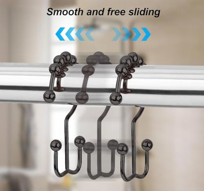 Shower Curtain Hooks Rings Set of 12, Stainless Steel Rust-Resistant Metal Double Glide Shower Curtain Hooks for Bathroom Shower Rods, Smooth Roller Balls, Matte Nickel