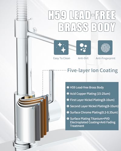 Kitchen Faucet,Chrome Kitchen Faucet with Soap Dispenser and Deck Plate,Faucet for Camper Farmhouse RV Kitchen Sink,Single Handle Stainless Steel Kitchen Sink Faucets with Pull Down Sprayer - color: E-Chrome Polished, style: Contemporary
