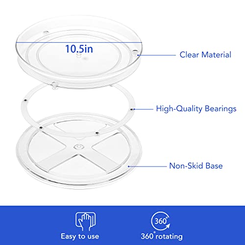 URALFA 2 Pack Lazy Susan Turntable, 10.5 Inch Spinning Cabinet Organizer | Clear Acrylic Rotating Round Lazy Susan, Plastic Spice Rack Storage for Fridge Refrigerator, Pantry, Countertop - size: 10.5 Inch / 1 Tier / 2 Pack