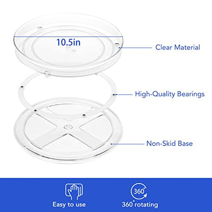 URALFA 2 Pack Lazy Susan Turntable, 10.5 Inch Spinning Cabinet Organizer | Clear Acrylic Rotating Round Lazy Susan, Plastic Spice Rack Storage for Fridge Refrigerator, Pantry, Countertop - size: 10.5 Inch / 1 Tier / 2 Pack