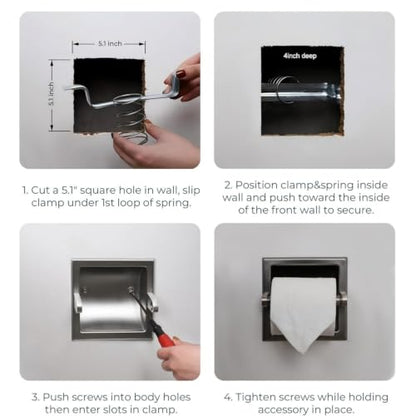 Recessed Toilet Paper Holder, Stainless Steel Toilet Roll Holder Silver | Tissue Dispenser Wall Mount for Bathroom Space Saving Design with Mounting Bracket - color: Silver